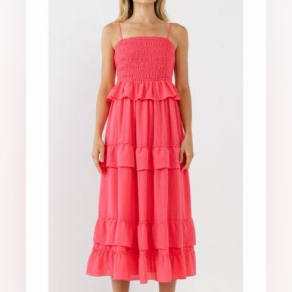 Endless Rose Multi Tiered Mini Gingham Maxi Dress Large